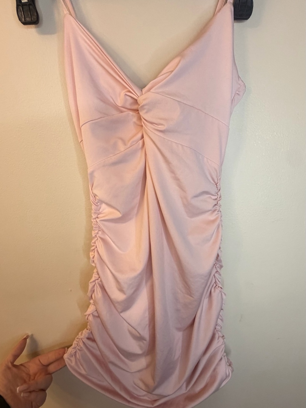 SHEIN Light Pink Twisted Front Ruched Slip Dress